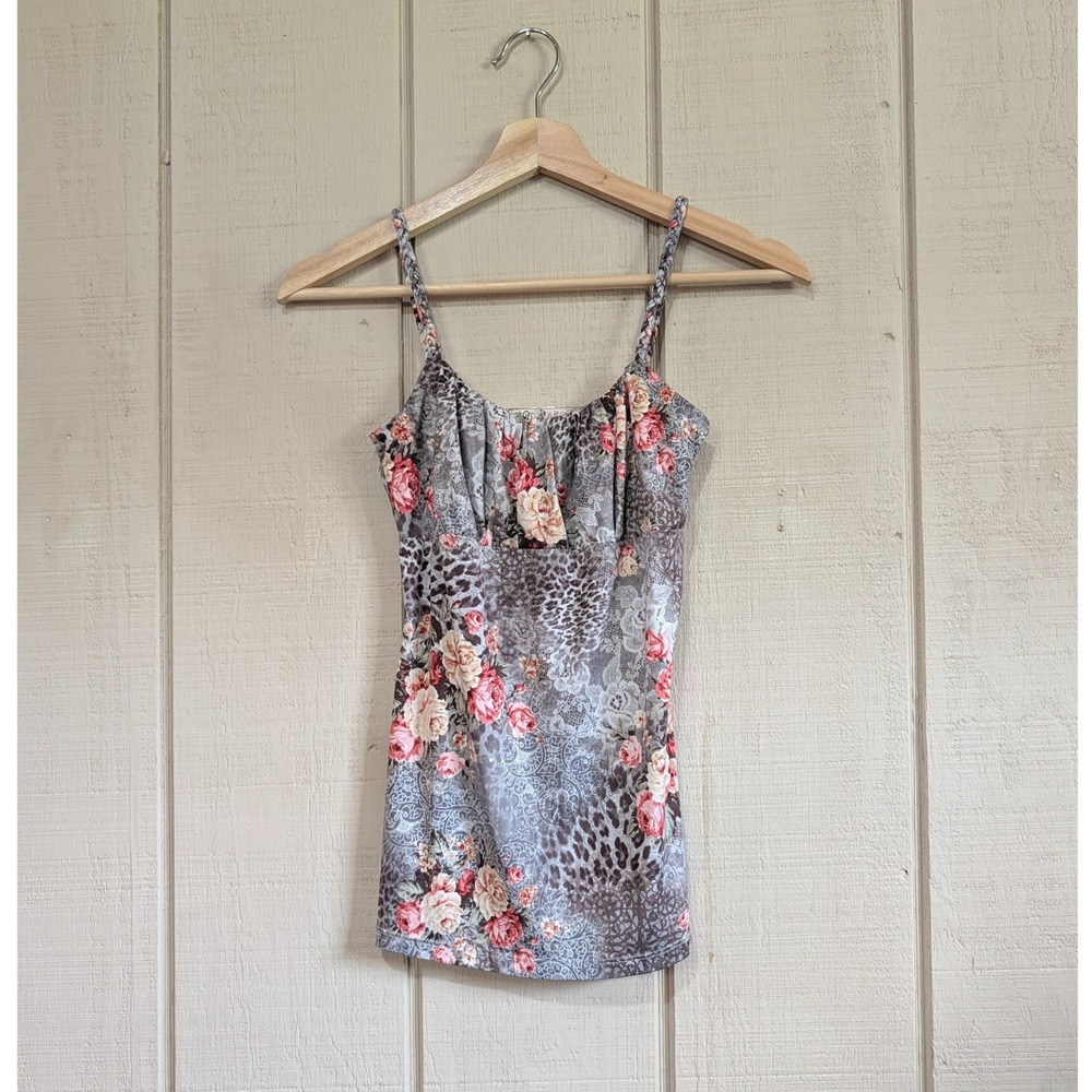 Vintage Y2K Mixed Print Milkmaid Babydoll Cami Top Braided Straps